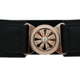 thumbnail image 3 of Women Black Elastic Belt Gold Metal Flower Buckle Size S M, 3 of 17