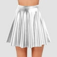 thumbnail image 2 of adviicd Women's Plus Size Sparkly Metallic Flared Pleated Mini Skater Skirt (Silver, S), 2 of 7