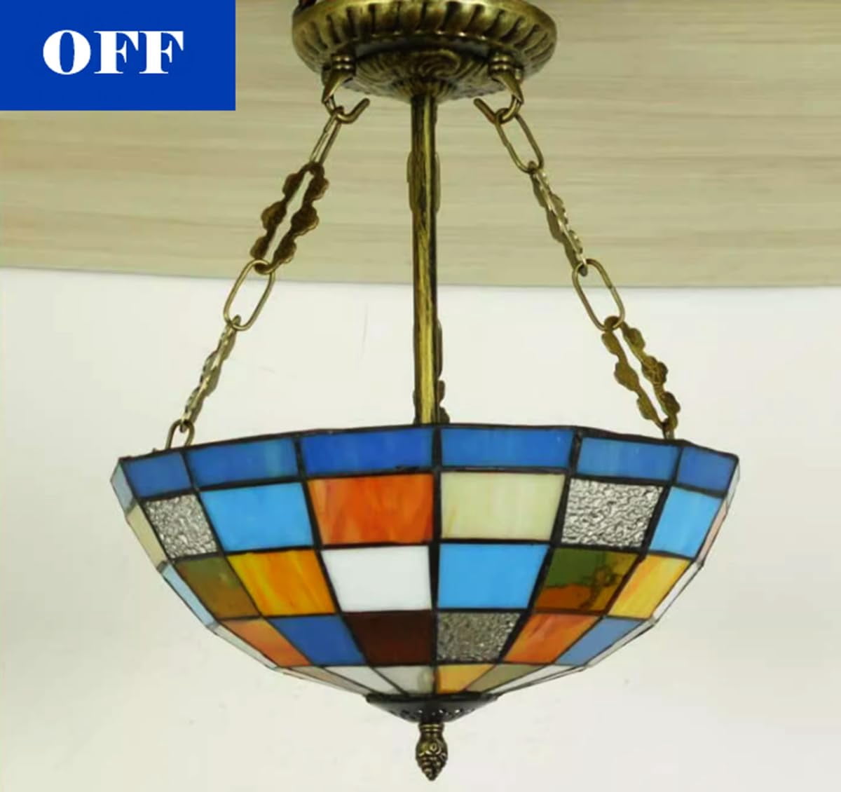 Kiven 11.8in Flush Mount Ceiling Light Fixture Dimmable, 2-Light Anti Glare Close to Ceiling Light with 15FT Plug-in Cord, Tiffany-Style Glass Chandelier for Bedroom Kitchen Hallway(No.3225)