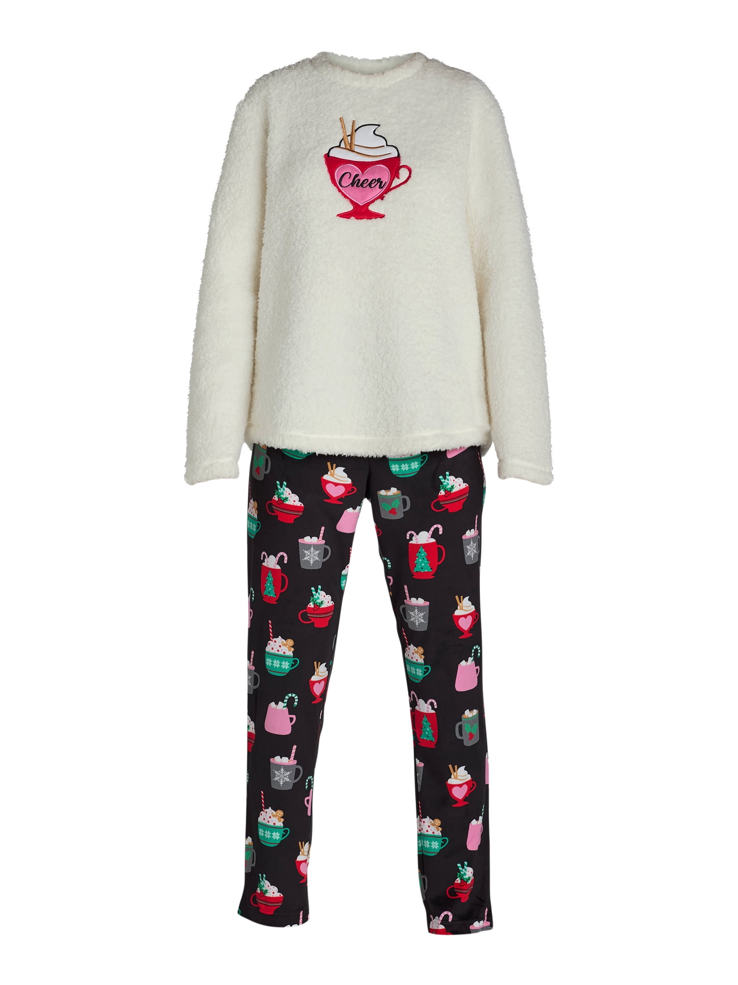 Holiday Time Women's Cheer Holiday Plush Pajama Set, 2-Piece, Sizes S to 3X