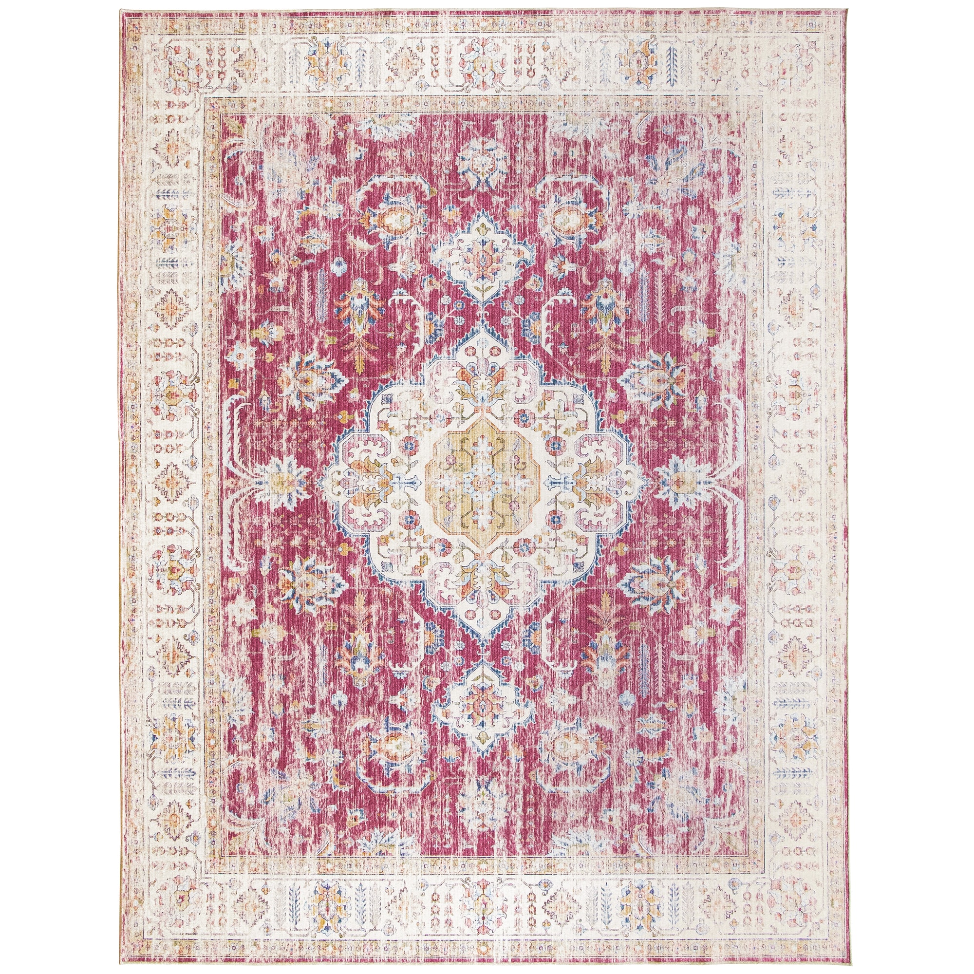 ReaLife Rugs Machine Washable Persian Distressed Medallion Berry Eco