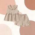thumbnail image 4 of Zpanxa Girls 2 Piece Outfits Solid Color Round Neck Sleeveless Bow Detail Top with Ruffle Hem Shorts Set 3-4 Years, 4 of 5