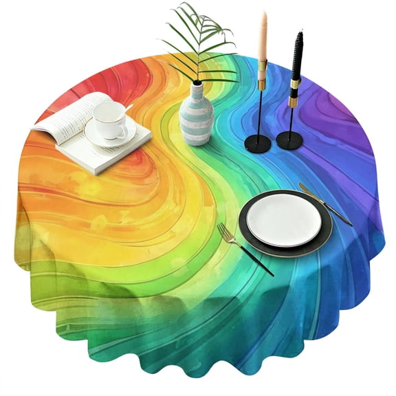 Colorful Tie Dye Wave Pattern Round Tablecloth 60"x60",Wrinkle Wipeable Table Cloth for Kitchen Dining Room Picnic Patio Party