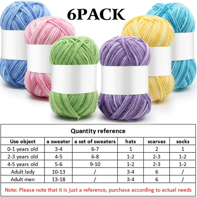 6 Pack Beginners Crochet Yarn Blue Green Pink Purple Yellow Cotton Crochet  Yarn for Crocheting Knitting Beginners with Easy-to-See Stitches Pastel