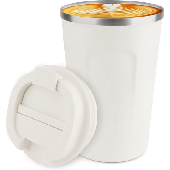 12 oz Stainless Steel Vacuum Insulated Tumbler - Coffee Travel Mug Spill Proof with Lid - Coffee Cup for Keep Hot/Ice Coffee,Tea and Beer (White)