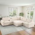 thumbnail image 6 of Bonzy Home Sectional Sofa Electric Recliner Corduroy Sectional Couch with Cup Holders Ottoman Sofa Set with Hidden Storage and Wireless Charge, Beige, 6 of 7