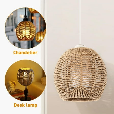 YEAHIBABY Chic Style Rattan Lamp Shade Pendant Light Brown Imitation Hemp Rope 2Pcs