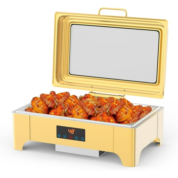 Electric Chafing Dish, 9QT Touch Screen Electric Buffet Servers and Warmers, Stainless Steel Chafing Dishes for Buffet with Glass Lid for Parties, Catering, Festivals