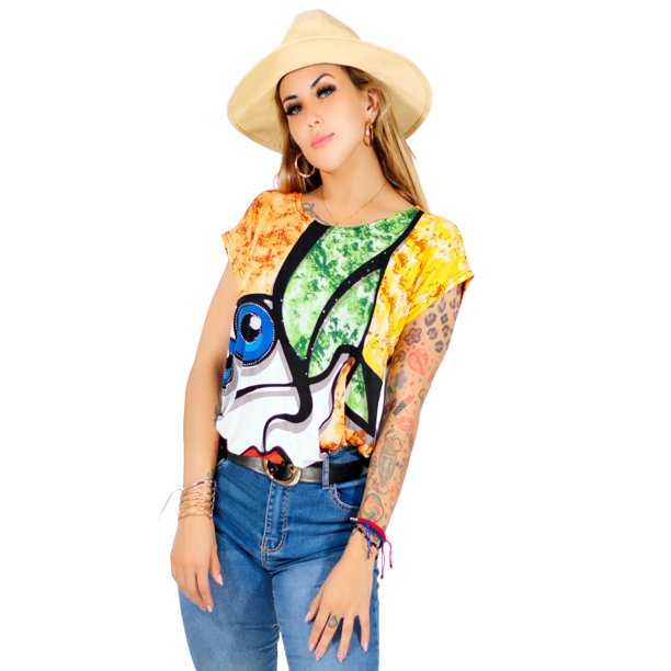 BLUSA DE MUJER DE MANGA CORTA DISEÑO UNICO ESTAMPADO UNITALLA