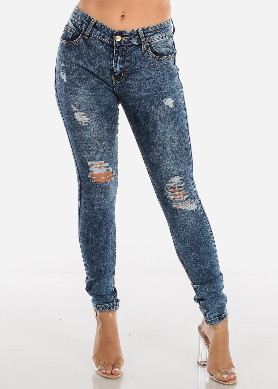 Moda Xpress - Womens Distressed Acid Wash Skinny Jeans 10828C - Walmart ...