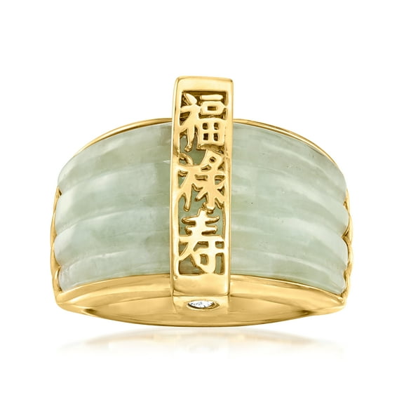 Ross-Simons Jade "Fortune, Prosperity, Longevity" Ring With 18kt Gold Over Sterling, Women's, Adult