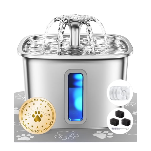 Stainless Steel Cat Water Fountain 74oz 2.2L Automatic Dog Water Dispenser with Filters