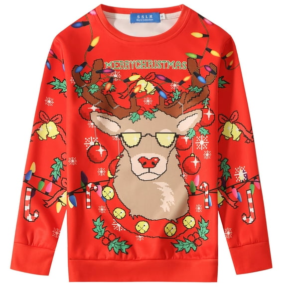 SSLR Big Boys' Funny Xmas Crewneck Ugly Christmas Sweatshirt Pullover