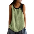 thumbnail image 3 of Aboser Retro Tank Tops for Women Plus Size Casual Sleeveless T Shirts Breathable Cotton Linen Shirt Loose Color Block Blouses Comfy Round Neck Tee Top, 3 of 7