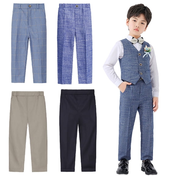 Esaierr Teen Kids Boys Spring Summer Dress Pants Youth Boys Flat Front Prin lightweight Student Performance Host Dress Suit Pants for 1-14Years