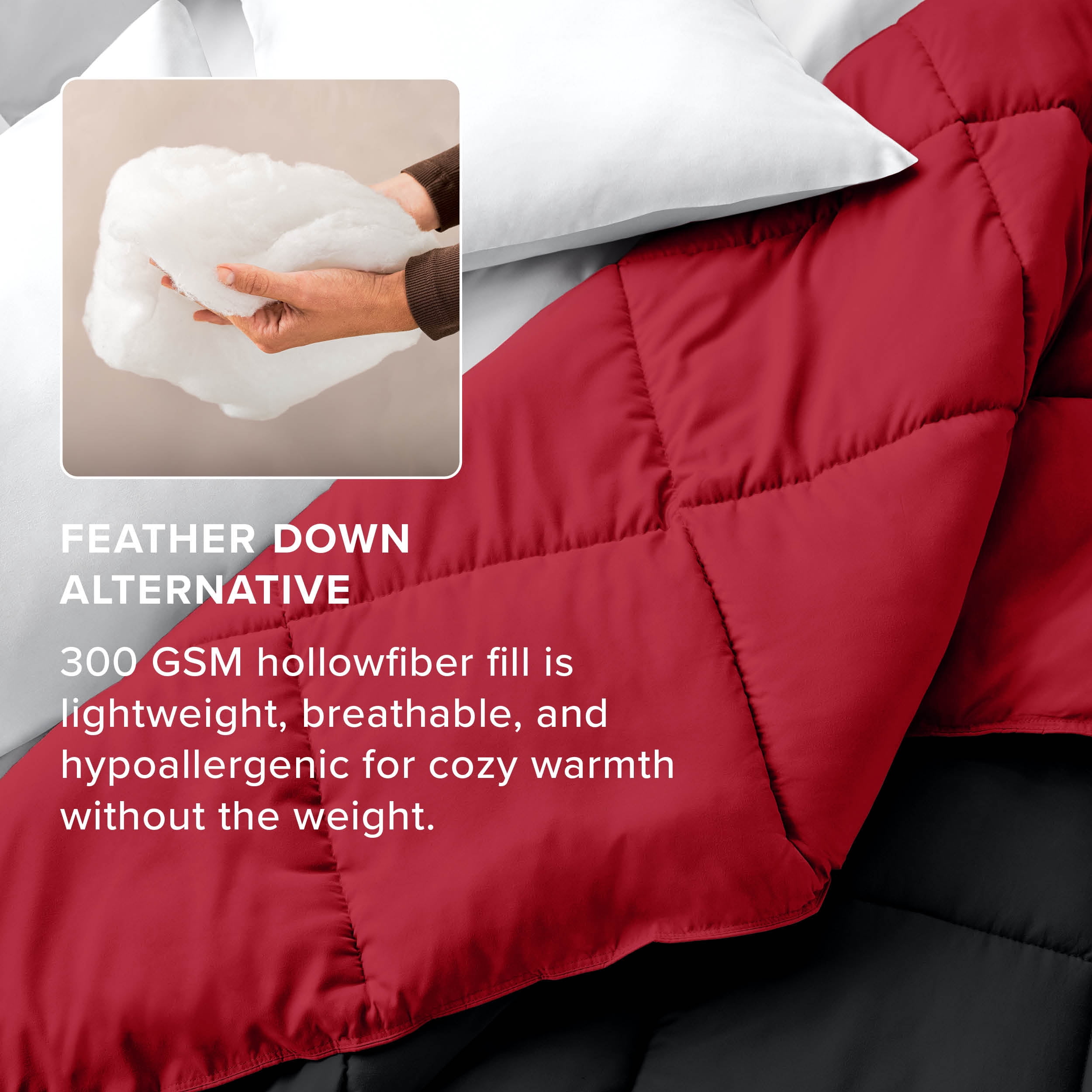 Bare Home 1800 Collection Reversible Down Alternative Comforter, All-Season, Full, Black/Red