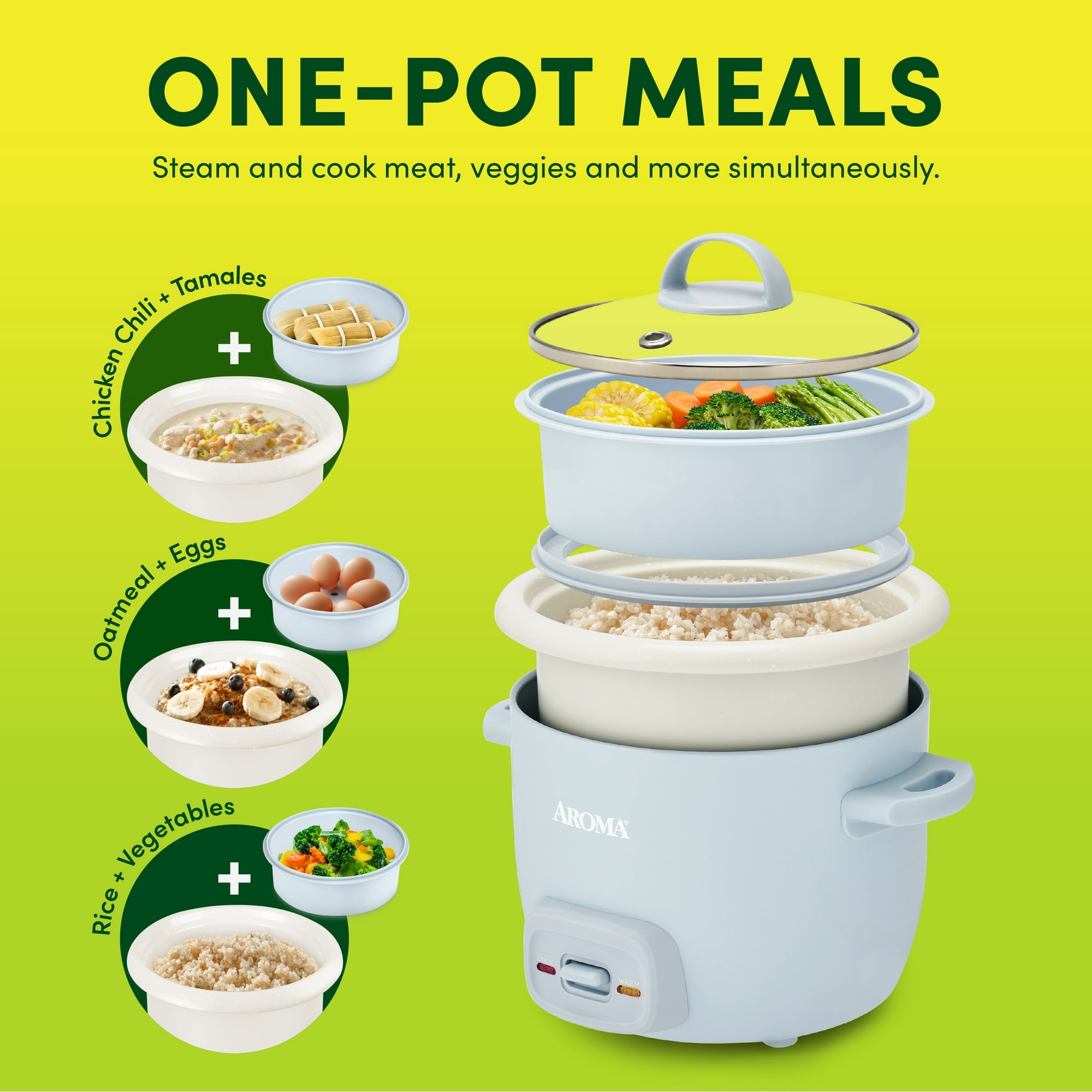 Restored AROMA 4-Cup Rice Cooker & Food Steamer (Refurbished)