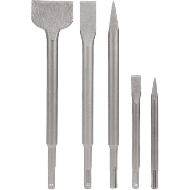 Juego de cinceles SDS de 5 cinceles con 2 cinceles puntiagudos y 3 cinceles planos, herramienta para perforar hormigón