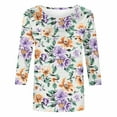 thumbnail image 5 of CYMMPU Loose Fit Round Neck Spring Tops 3/4 Sleeve Tunic Tops Boho Blouses for Women Dressy Casual Fall Fashion Shirts Flower Printed Lightweight Basic T-Shirts Multicolor XL, 5 of 5