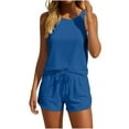 thumbnail image 2 of TAGOLD Womens Sleeveless Round-Neck Blouses & Shirts Set Summer Solid Color Sleeveless Top Short Pants Loose Casual Daily 2 Piece Outfit, 2 of 5