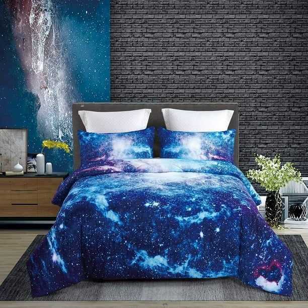 KINBEDY Tencel Cotton 3PC Blue Galaxy Comforter Sets Twin ...