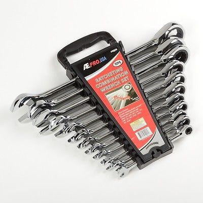 Industrial Grade Open-end Metric Spanner CR-V Wrench Set MAXPOWER 12pc Combination Ratchet Wrench Set 