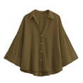 thumbnail image 5 of Molidfa Women's V-Neck 3/4 Sleeve Solid Button-Front Casual Shirt, 5 of 5
