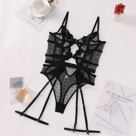 

Vedolay Lingerie For Women Plus Size 2 Piece Lingerie for Women Rose Applique Lace Bra and High Waist Panty Blue S