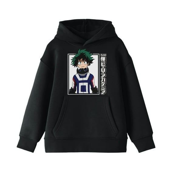 My Hero Academia Deku With Logo Boy's Black Sweatshirt-Medium
