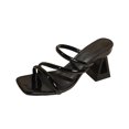 thumbnail image 2 of Samdudou Slide Sandals for Women Strappy Geometric Block Heel Open Toe Square Toe Slip On Mules Summer Dressy Casual Party Wedding Vacation Ladies Modern Footwear, 2 of 9
