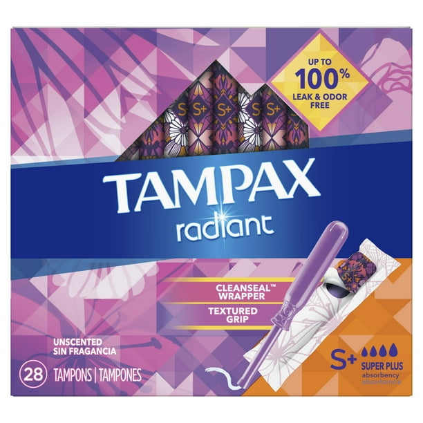 Tampax Radiant Super Plus Absorbency Tampons, Unscented, 28 Ct