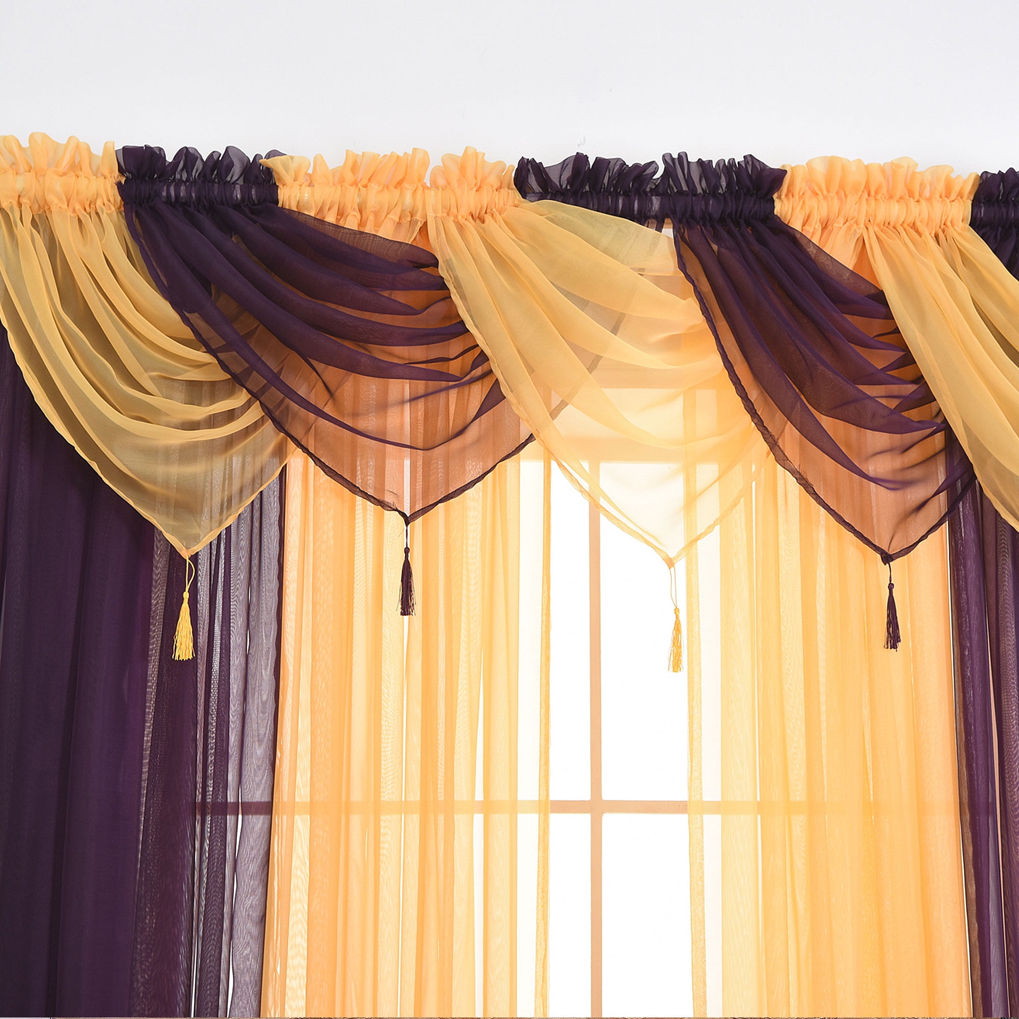 Voile Tulle Net Curtain Sheer Tassel Slot Top Rod Pocket Window Drape Screening