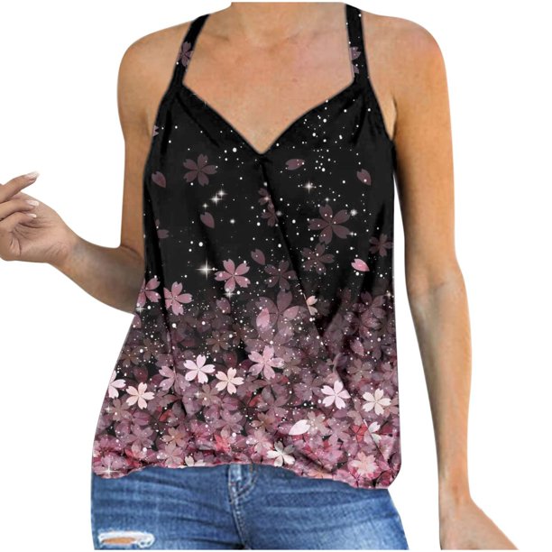 Blusa sin mangas con cuello en V estampado a la moda para mujer Pompotops lopia988263