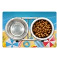thumbnail image 1 of Graphic Beach Pet Mat for Food and Water, Summer Fun Bay from Above Vista Illustration with Towels Parasols, Non-Slip Rubber Mat for Dogs and Cats, 18" X 12", by Ambesonne, 1 of 2