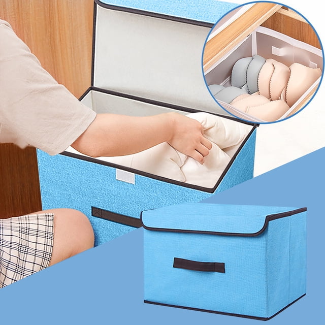 Blue: Large - Storage Box Foldable Clothes and Miscellaneous Portable Dust-Proof Storage Box with Cover Folding Storage Box (Large) Organizers and Storage, Storage Box Foldable Clothing, by Meiiso