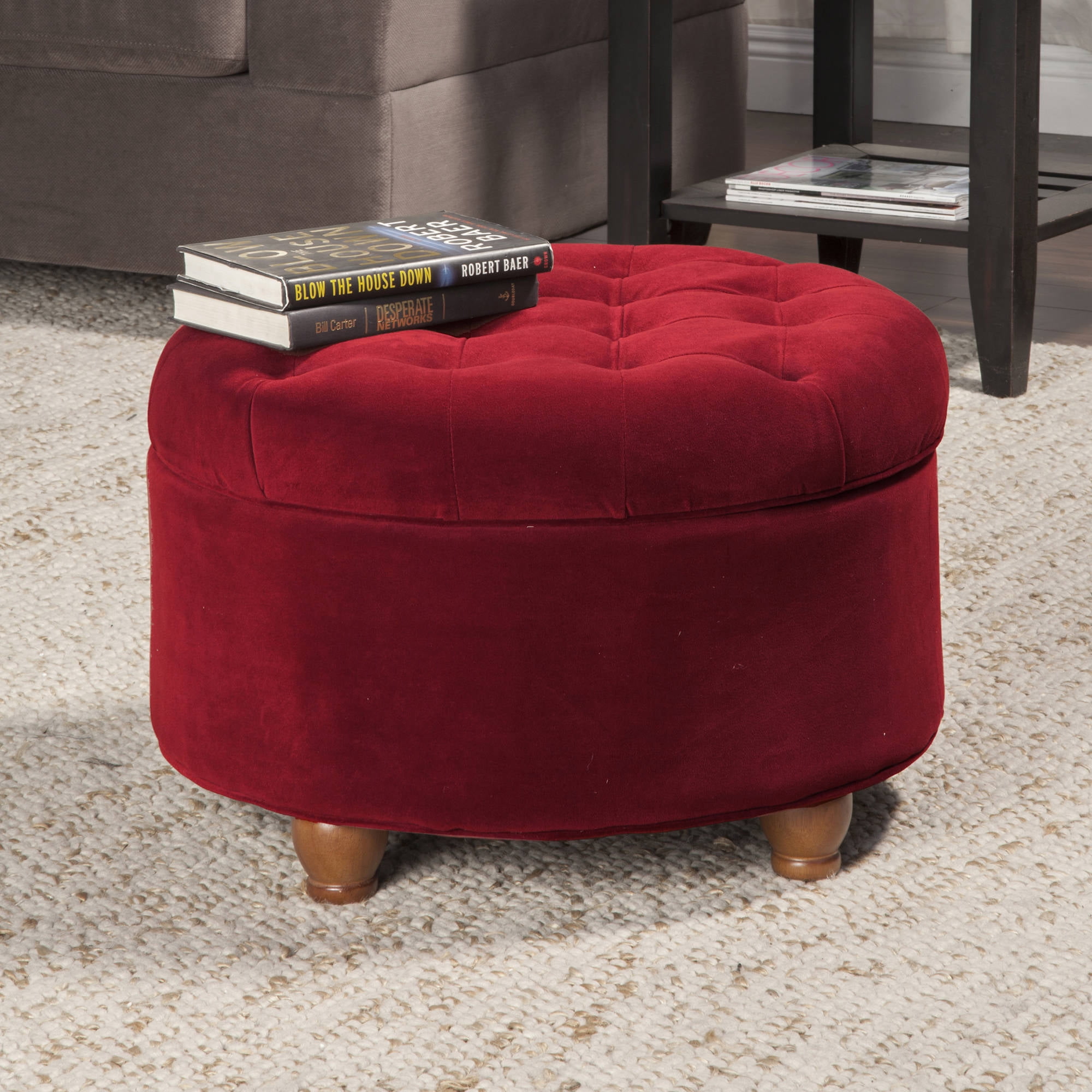 HomePop Large Tufted Round Storage Ottoman, Multiple Colors
