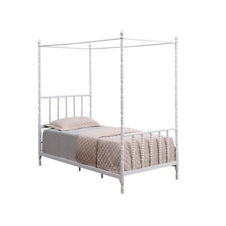 Modern Metal Twin Size Canopy Bed  Spindled Turned Posts  Classic White