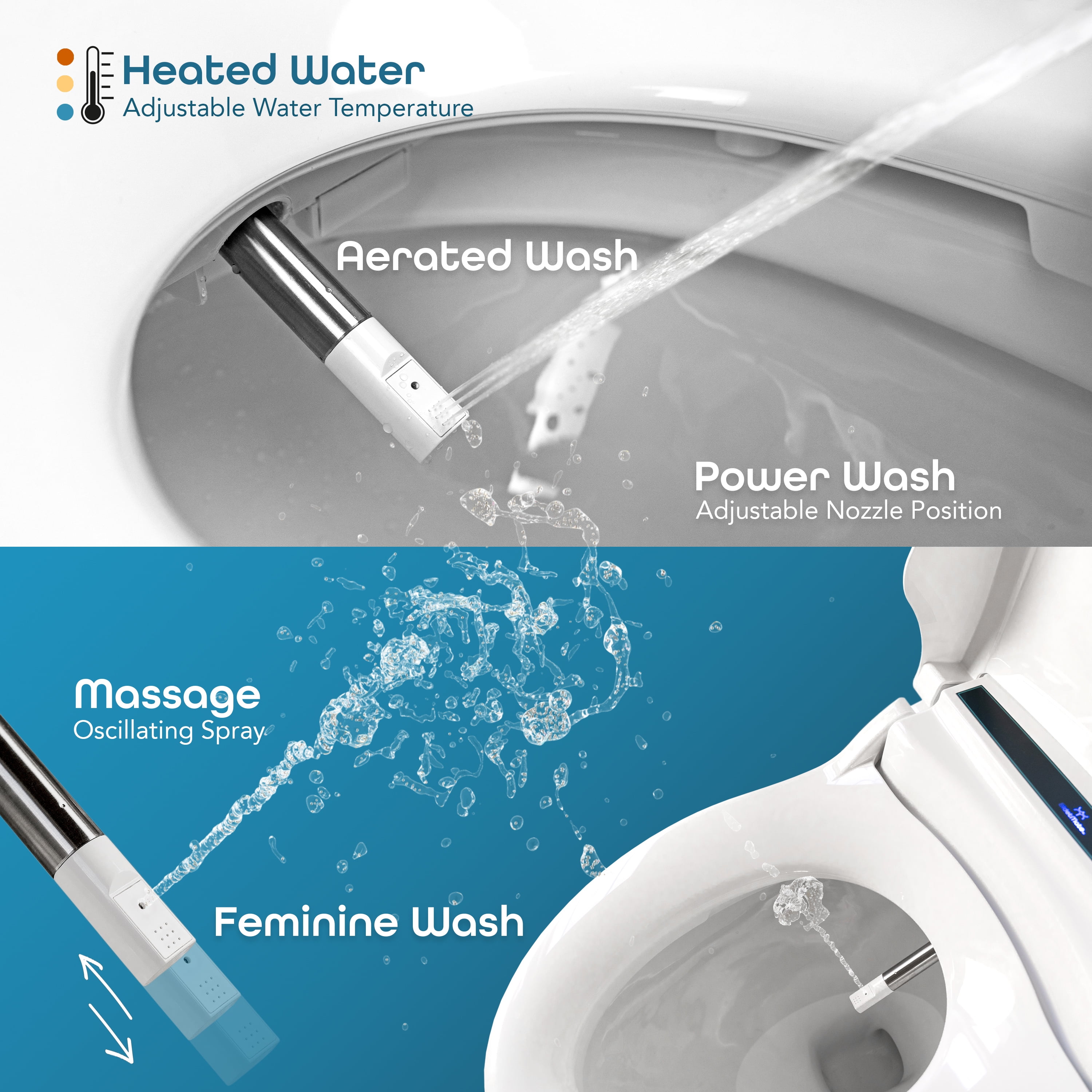 BidetMate 2000 Series Smart Heated Toilet Seat with Electric Bidet & Side Controls, with Remote, Elongated