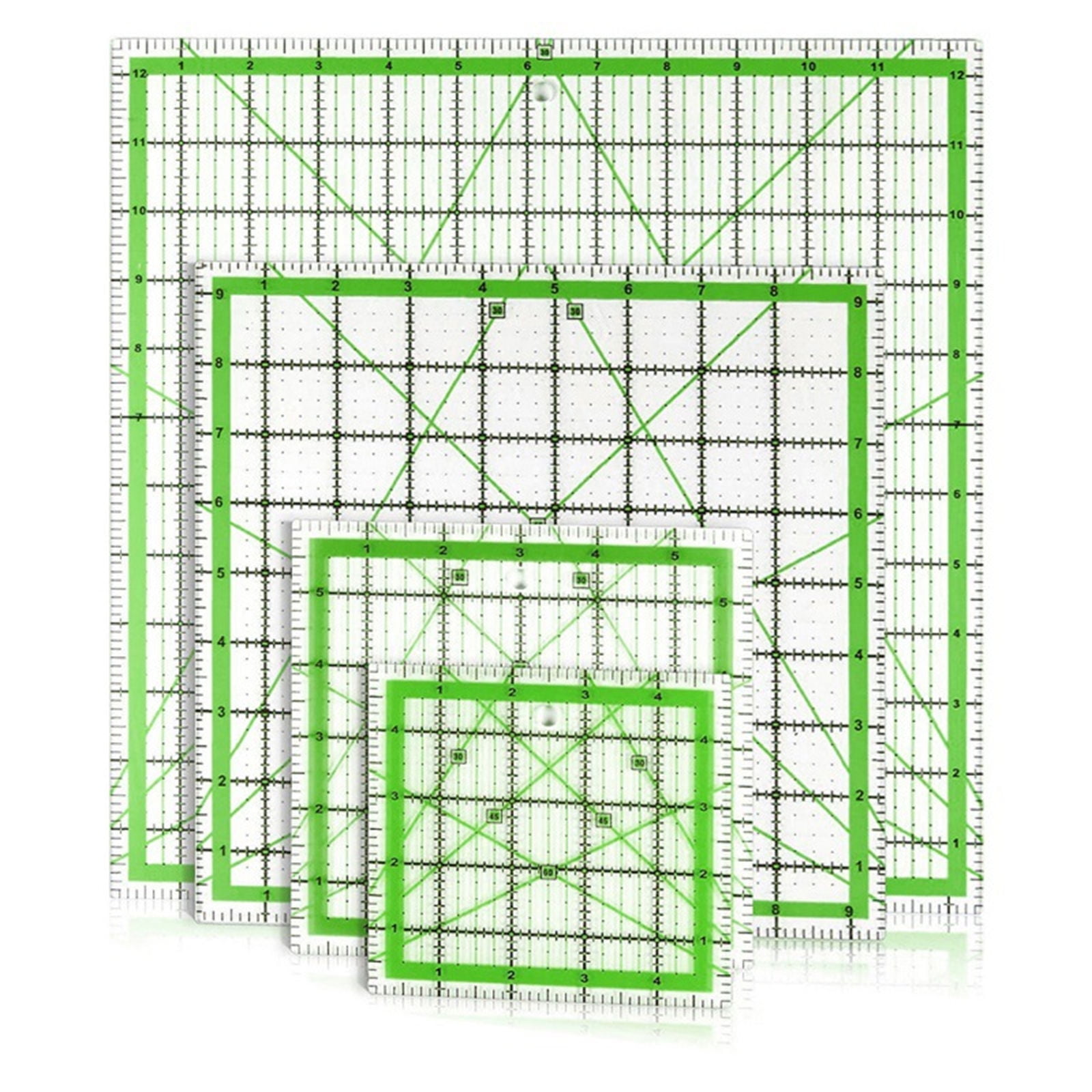 4Pcs Clear Acrylic Quilting Ruler Set with Measurement Markings for Fabric Cutting, Sewing, Dressmaking Projects