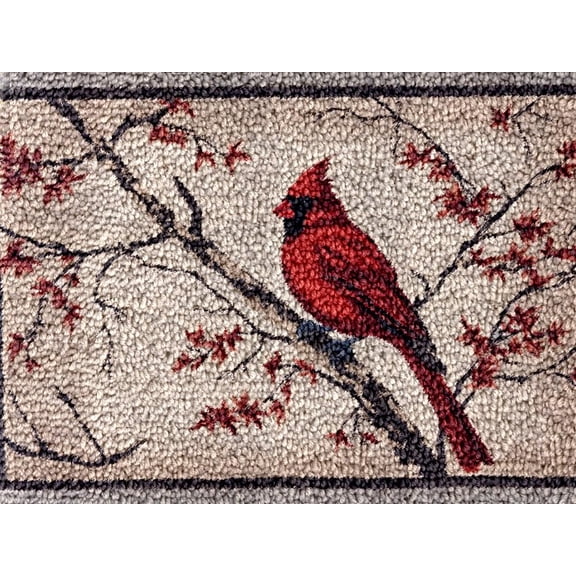 Easy DIY Latch Hook Rug Kits Cardinal Bird on Tree DIY Tapestry Crochet Hooking Mat Making Kits With Printed Pattern Canvas Needlework Kits 52x38cm （j-167)