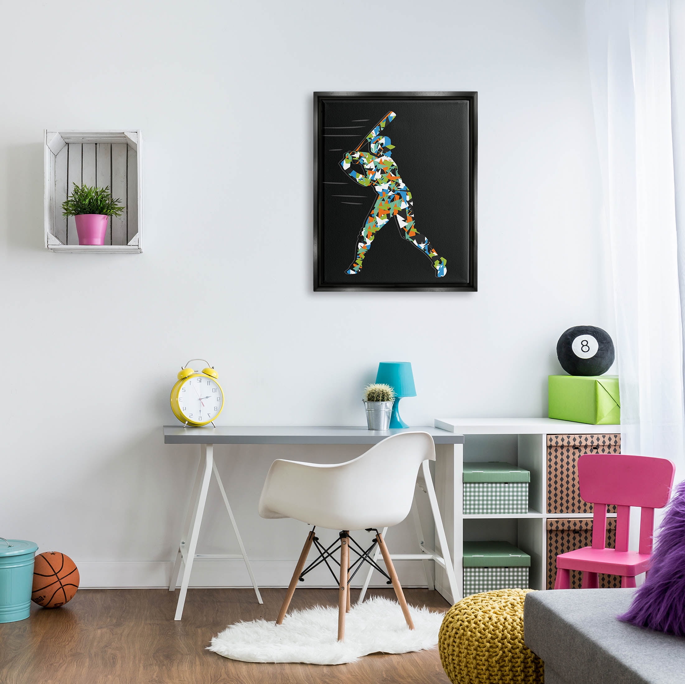 Stupell Industries Patterned Sports Baseball Player Graphic Art Jet Black Floating Framed Canvas Print Wall Art, Design by Arrolynn Weiderhold