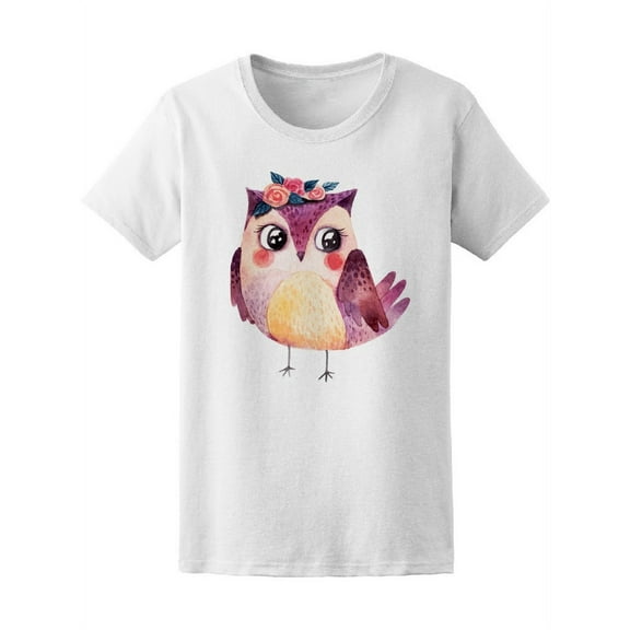Watercolor Owl With Flower T-Shirt Women -Image by Shutterstock, Female XX-Large