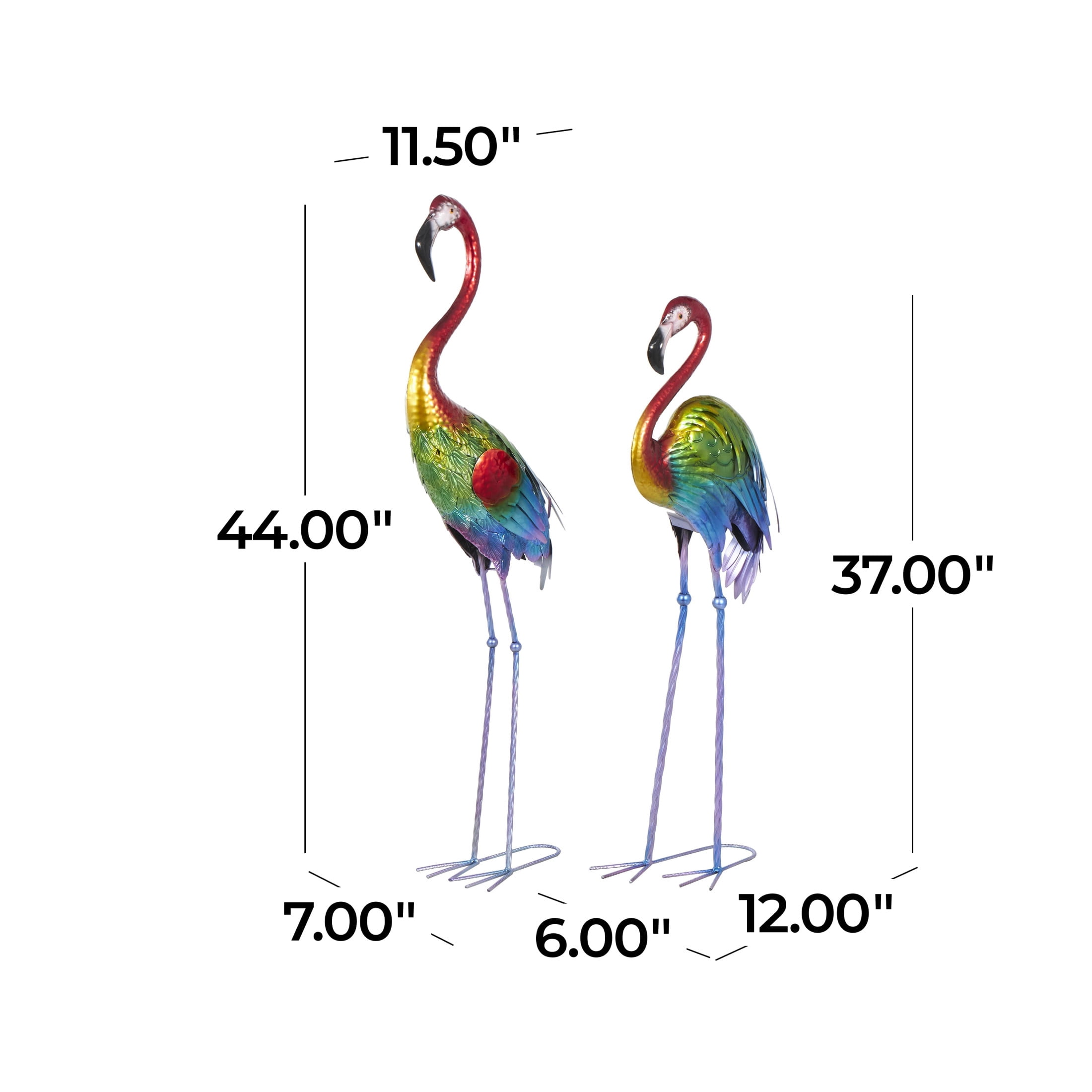 DecMode 44" Tall Textured Rainbow Flamingo Garden Sculpture (2 Pack)
