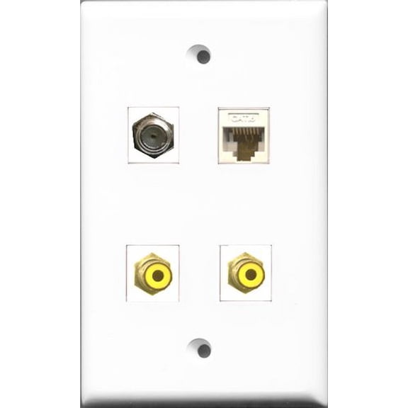 RiteAV - 2 Port RCA Yellow and 1 Port Coax Cable TV- F-Type and 1 Port Cat6 Ethernet White Wall Plate