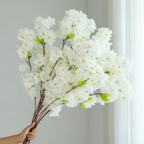 Artificial Flowers Cherry Blossom Branches 42 Inch Fake Silk Cherry Blossom Flowers Arrangements for Wedding Party Home Decoration (White,3Pack)