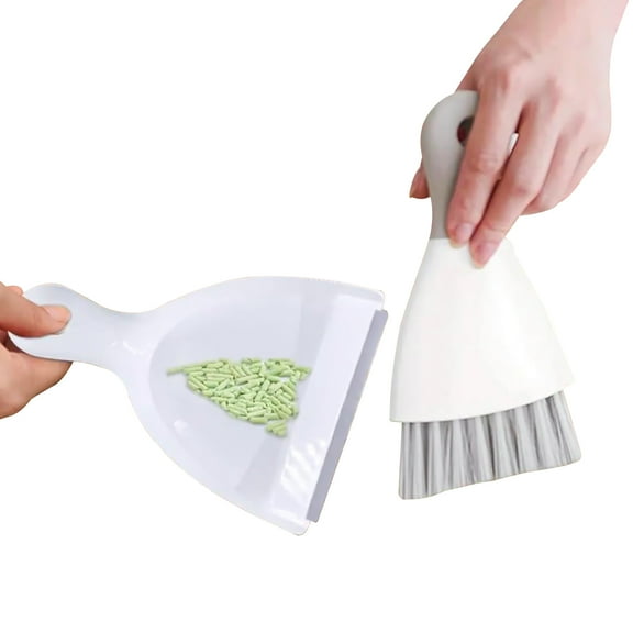 MUNDIDO Mini Dustpan and Brush Set, Small Broom and Dustpan Set Dust Pan and Mini Hand Broom Dustpan and Broom Combo Compact for Home Table Keyboards Sofa Kitchen Pets, White & Gray