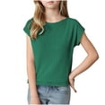 thumbnail image 2 of Summer Cotton T Shirts For Little/Big Boys Girls Short Sleeve Solid Color Tops for Kids 2-15 T Green M, 2 of 4