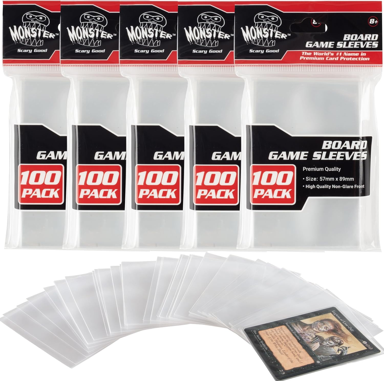 Monster Protectors Clear Board Game Card Sleeves (500 Pack) ÃƒÂ¢Ã¢â€šÂ¬Ã¢â‚¬Å“ Standard American Size (57 x 89mm) Protectors, 100 Micron Thickness Sleeves for Premium Protection