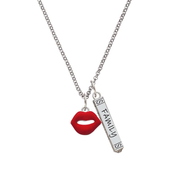 Delight Jewelry Silvertone Red Lips Silvertone Family Bar Charm Necklace, 23"