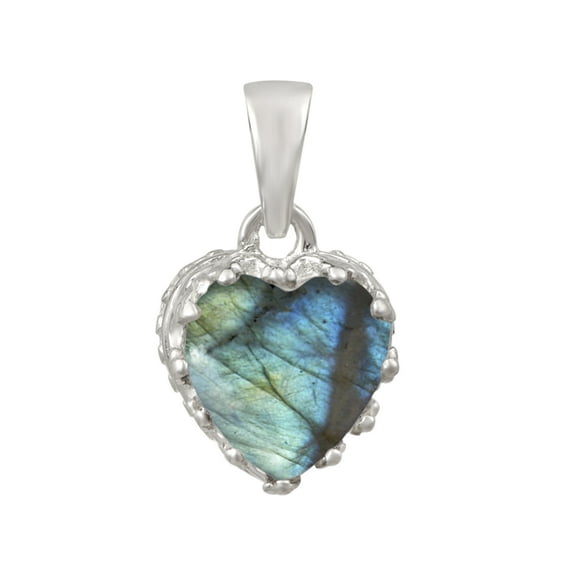 7 MM Heart Shape Natural Labradorite 925 Sterling Silver Valentines Day Gifts Pendant